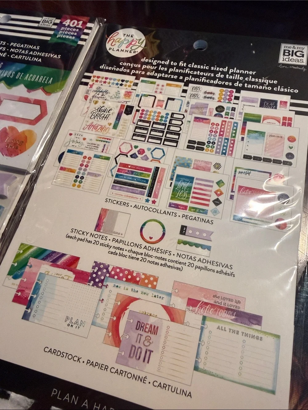 Happy Planner Watercolor Brights Stickers, Sticky notes & cardstock NEW
